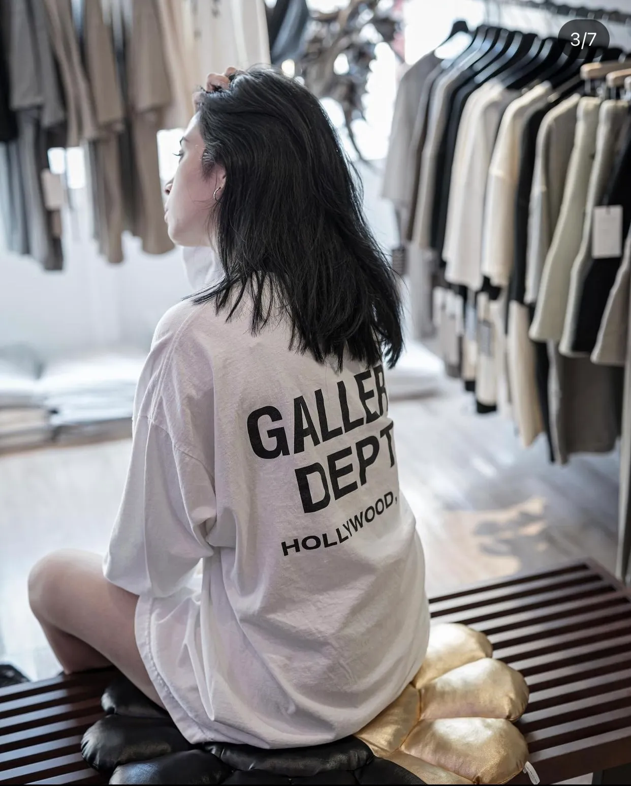 GALLERY DEPT. SOUVENIR L/S TEE English LOGO Basic Long Sleeve White S-XL Genuine Uniform Cylindrical No Side Seam Linen Cotton Fabric Garment Wash Preshrunk Correct Fit Correct Accessories